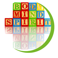 Holzwürfel mit den Wörtern 'BODY', 'MIND' und 'SPIRIT' in drei Reihen angeordnet